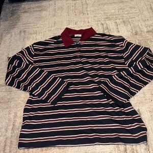 Babaton Navy Striped Polo with Burgundy Collar
